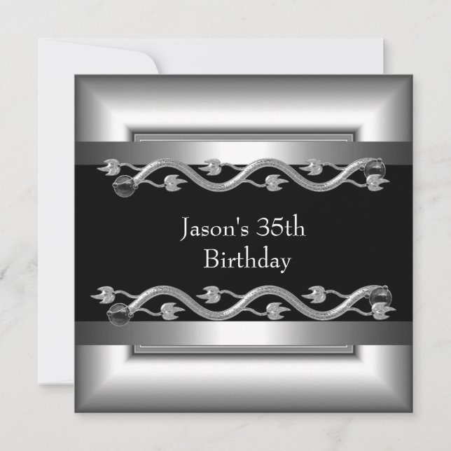 Invitation Style Argent Hommes Chrome Noir Blanc 40ème 4 (Devant)