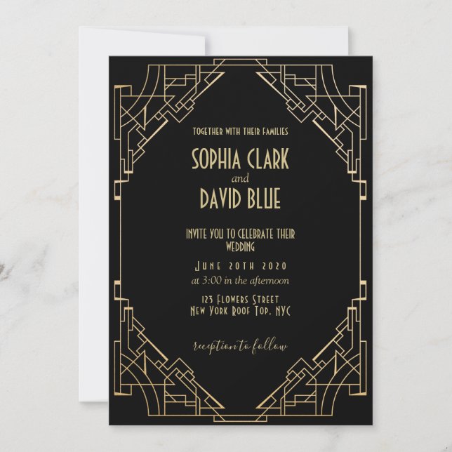 Invitation Style Art Déco Luxe Mariage Élégant (Devant)