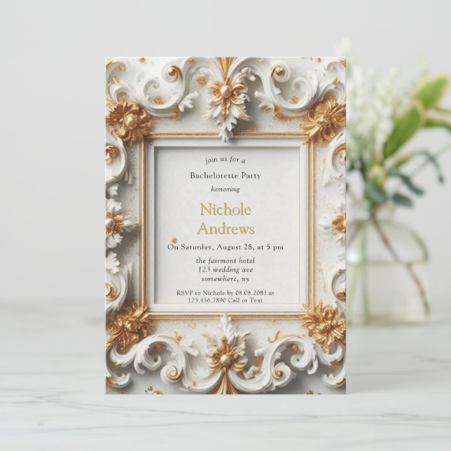 Invitation Style baroque Bachelorte d'or blanc (Debout devant)