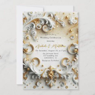 Invitation Style baroque de luxe Mariage or blanc