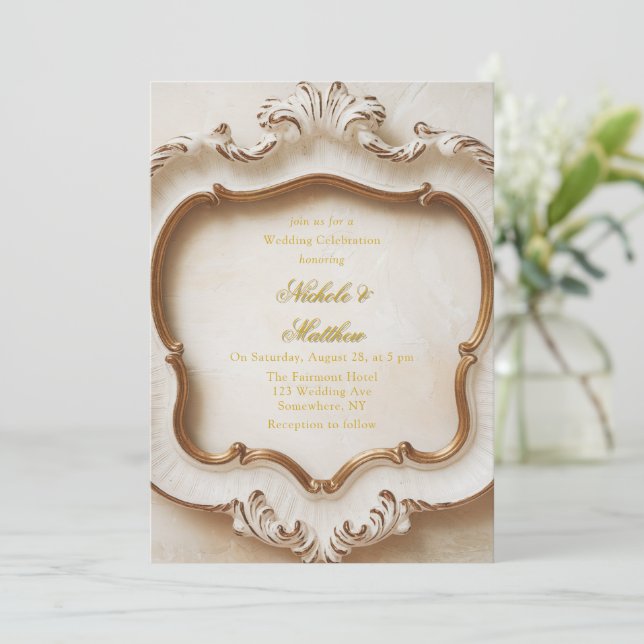 Invitation Style baroque Lux Mariage d'or blanc (Debout devant)