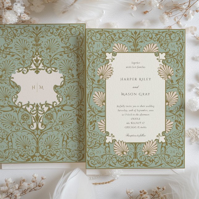 Invitation Style baroque orange Sage Mariage beige (Créateur téléchargé)