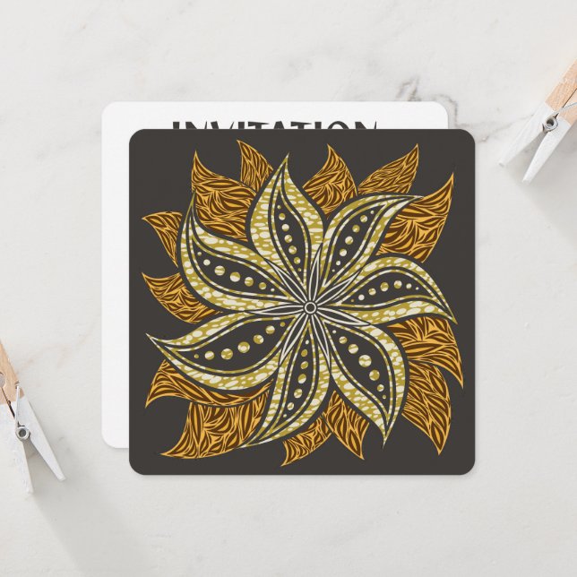 Invitation Style Batik Floral Abstrait africain (Devant/Arrière en situation)