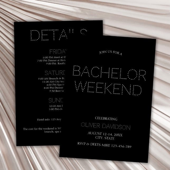 Invitation Style Black Lights Bachelor Week-end Itinéraire (Stylish Black Lights Bachelor Weekend Itinerary Invitation)