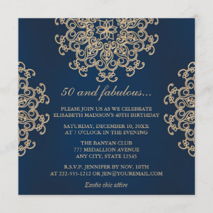 Invitation Style bleu marine et or indien 50e anniversaire