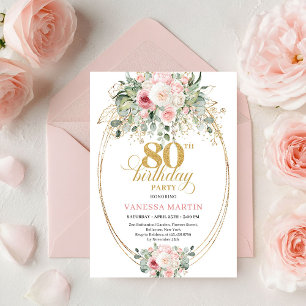 Invitation Stylé Bohème Blush Floral Minimal 80 Anniversaire