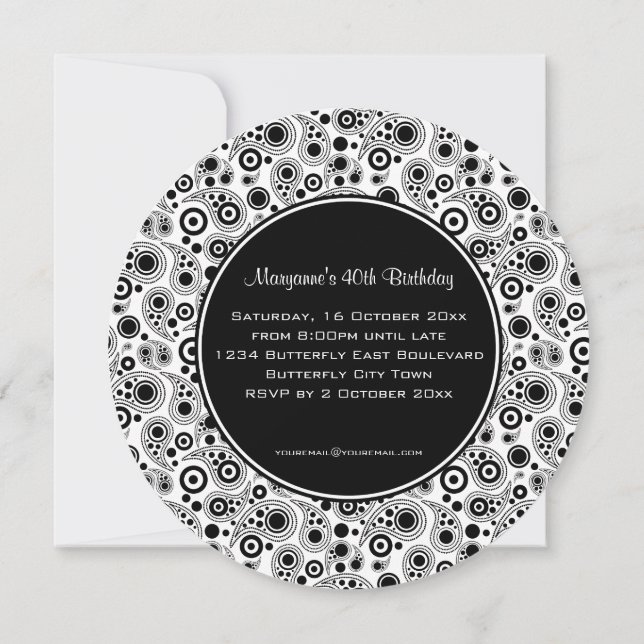Invitation Style cachemire noir et blanc élégant Anniversaire (Dos)