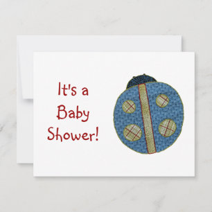 Invitation Style champêtre Baby shower Ladybug bleu