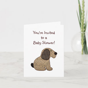 Invitation Style champêtre En vichy Baby shower chien