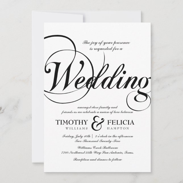 Invitation Style classique Mariage noir et blanc (Devant)