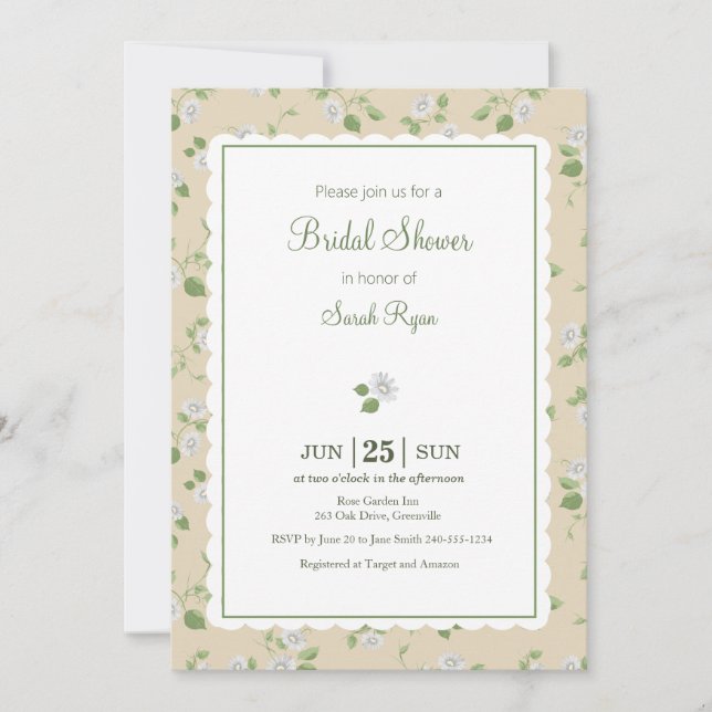Invitation Style Cottage Crème Fleurs Blanches Marguerite Cam (Devant)