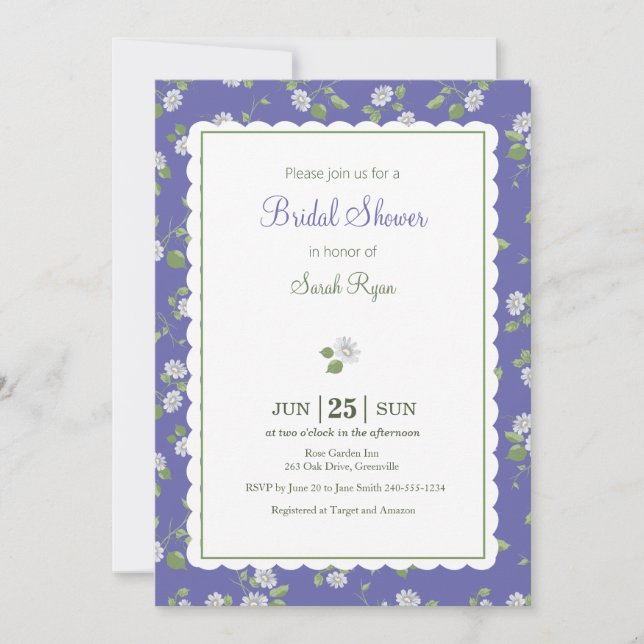 Invitation Style Cottage Fleurs de Pervenche Daises (Devant)