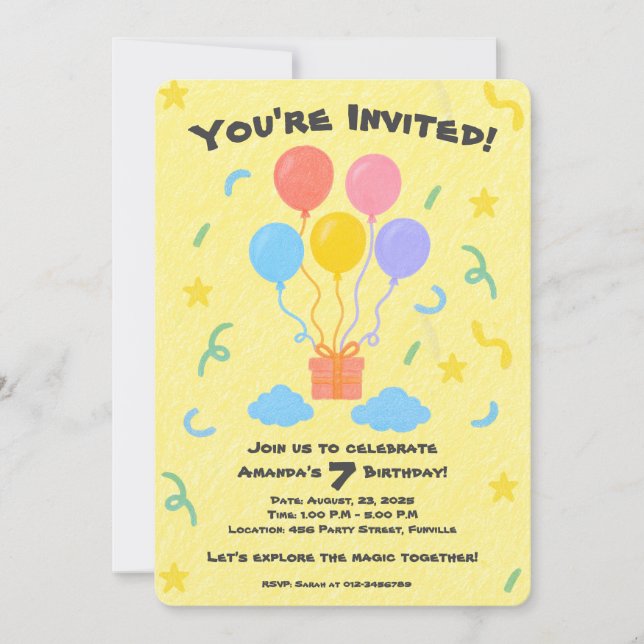 Invitation Style Crayon modifiable - Bassin de ballon Anniver (Devant)