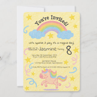 Invitation Style Crayon modifiable - Épersion de rêve Unicorn