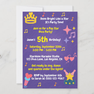 Invitation Style Crayon modifiable - Pop Star Diva Party