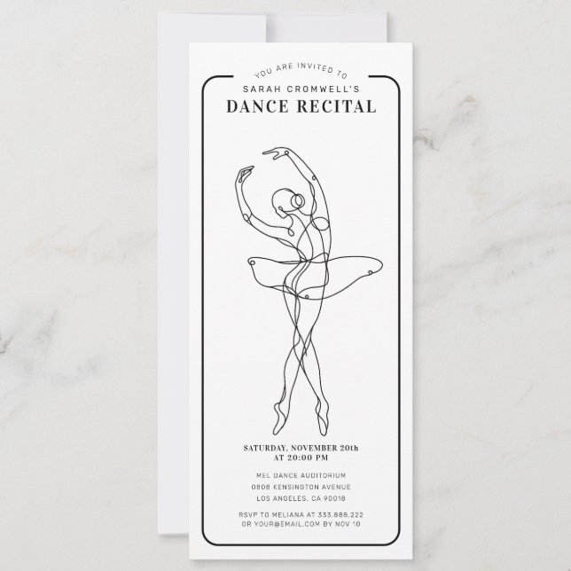 Invitation Style de billet pour spectacle de danse minimalist (Devant)