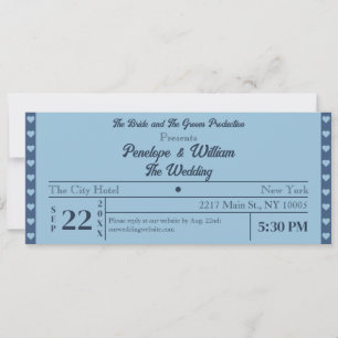 Invitation Style de billet rétro Mariage bleu simple
