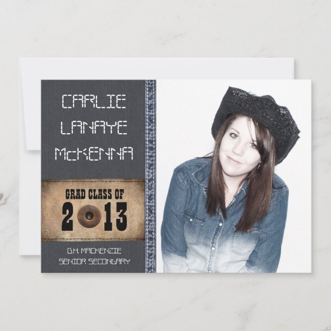 Invitation Style de Jean de denim de diplômé de fille (Devant)