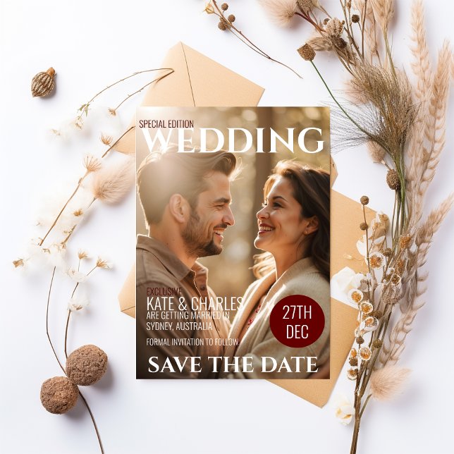 Invitation Style de magazine personnalisé unique Enregistrer  (Créateur téléchargé)