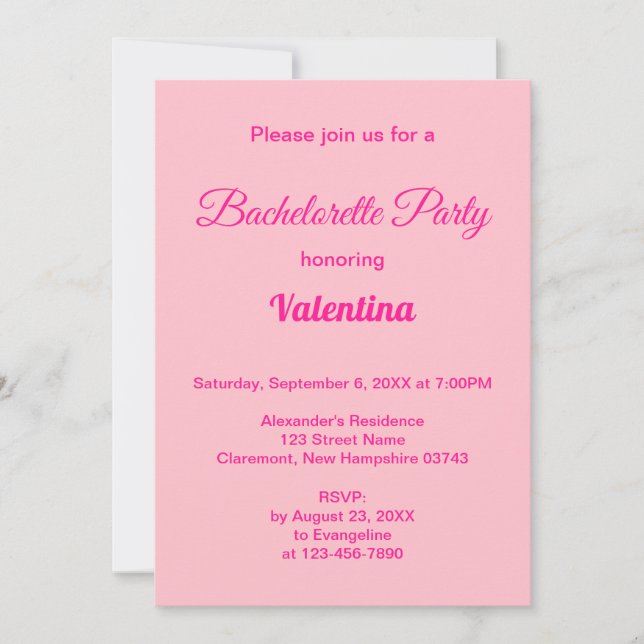 Invitation Style de typographie Fête de Bachelorette rose (Devant)
