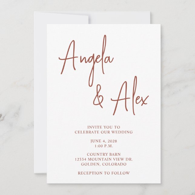 Invitation Style d'écriture manuscrit Terracotta Mariage (Devant)