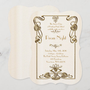 Invitation Style d'empire de bal de promo, or fondu, blanc
