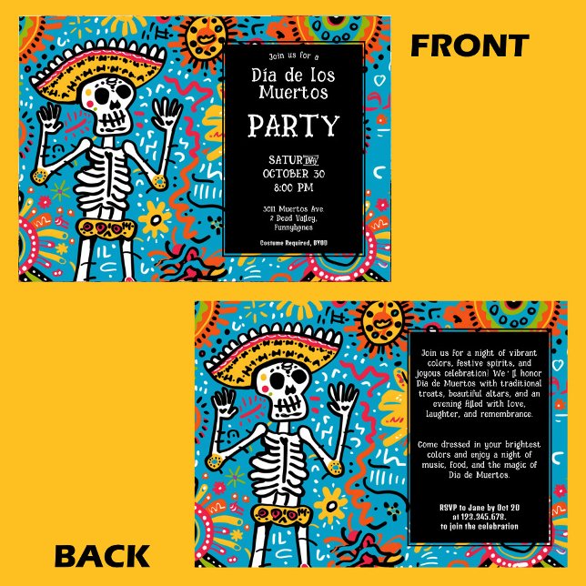 Invitation 💀 Style Doodle Dia de los Muertos (Doodle style Dia de los Muertos Invitation)