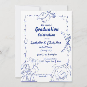 Invitation Style Doodle élégant Main Dradud Graduation