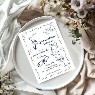 Invitation Style Doodle Main dessinée Twin Graduation