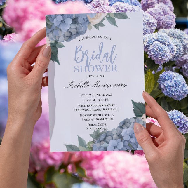 Invitation Style Élégant de Baby Shower de Mariée avec Hydran (Blue Hydrangea Elegant Bridal Shower Style Invitations
)