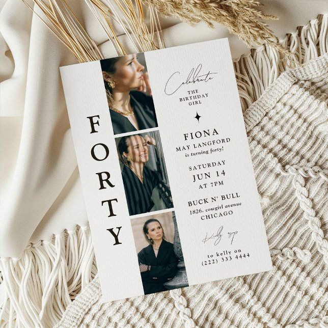 Invitation Style FORTY Photo Strip 40e anniversaire (Créateur téléchargé)