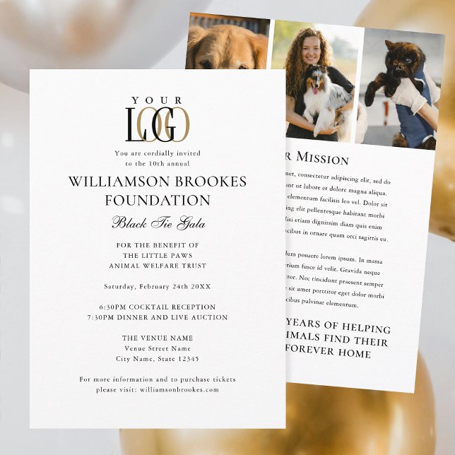 Invitation Style Gala Custom Event Logo Photo Blanc Noir (Créateur téléchargé)