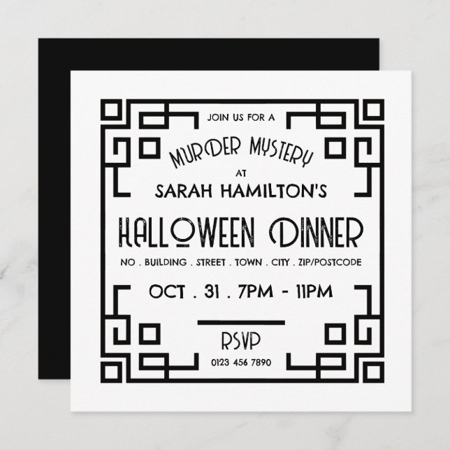 Invitation Style Géométrique Gatsby, Meurtre Mystère Hallowee (Devant / Derrière)