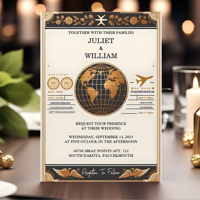 Invitation Style Golden Ticket Passport Boarding Pass Mariage (Créateur téléchargé)