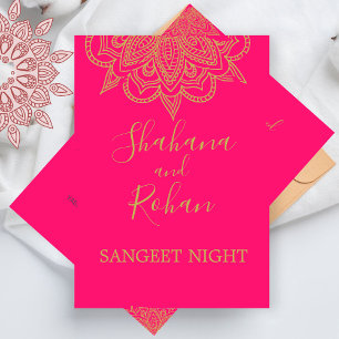 Invitation Style indien Sangeet couleur or rose Élégant