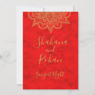 Invitation Style indien Sangeet Rouge or couleur Moderne Chic