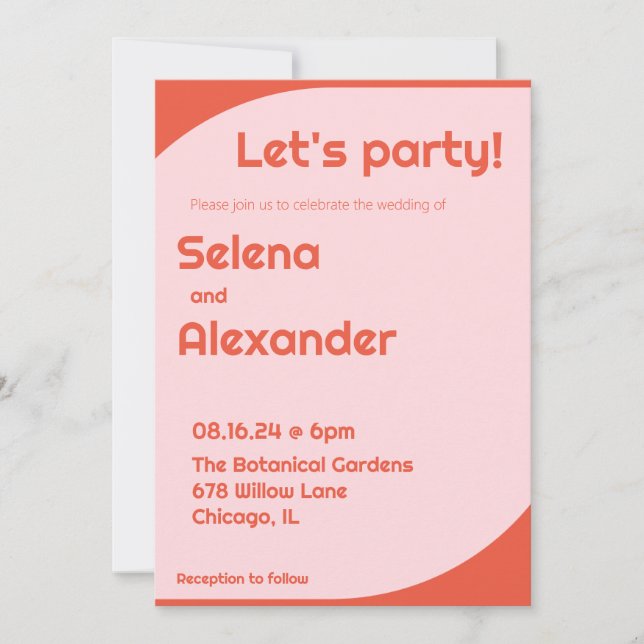 Invitation Style les années 70 clair Retro rose et orange Gra (Devant)
