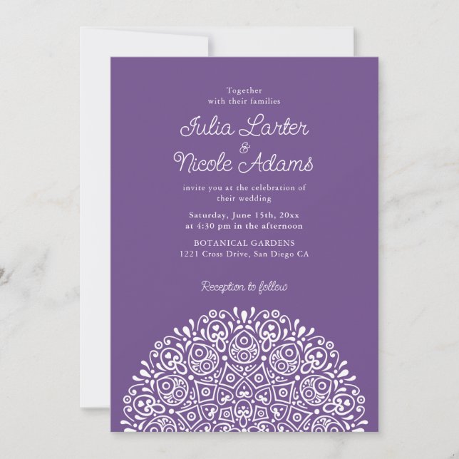 Invitation Style Mandala Mariage Art Déco Orné Classique (Devant)