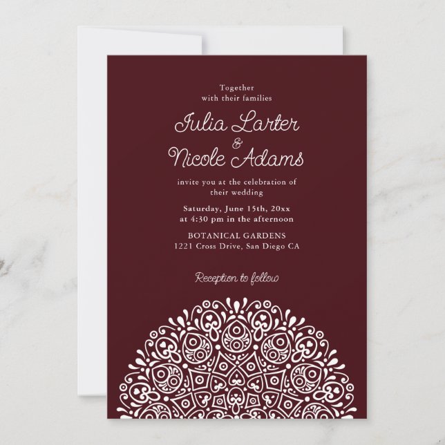 Invitation Style Mandala Mariage Art Déco Orné Classique (Devant)