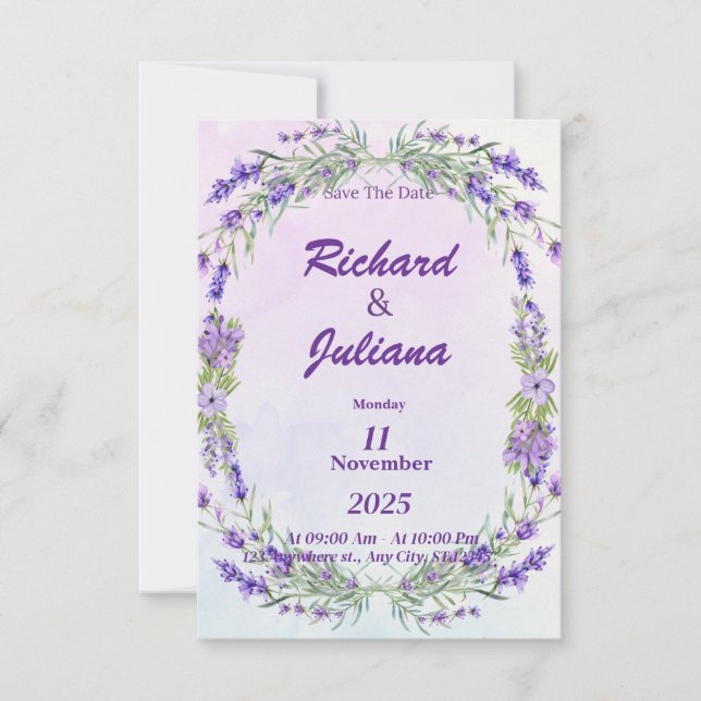 Invitation style mariage lavande (Devant)