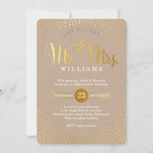 Invitation STYLE MODERNE MARIAGE mini confetti kraft en or
