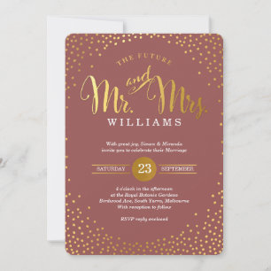 Invitation STYLE MODERNE MARIAGE mini-confetti marsala d'or