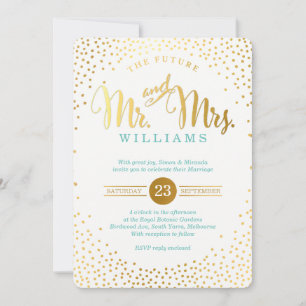 Invitation STYLE MODERNE MARIAGE mini confetti menthe or