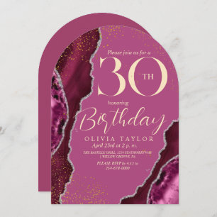 Invitation Style moderne rose agate or 30e anniversaire