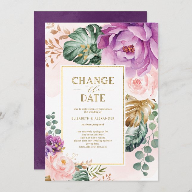 Invitation Style Modifier la date Mariage Nouveau plan annulé (Devant / Derrière)
