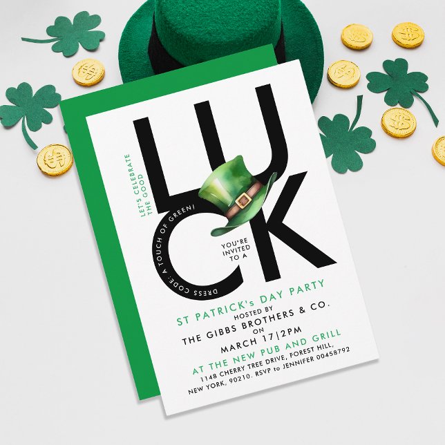 Invitation Style noir blanc St Patrick Lucky Irish Party (Créateur téléchargé)