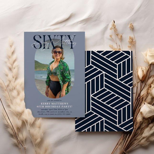 Invitation Style Oval Photo & Signature 60e anniversaire (Créateur téléchargé)