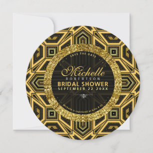 Invitation Style parties scintillant Gold Croix Noire v2 rond