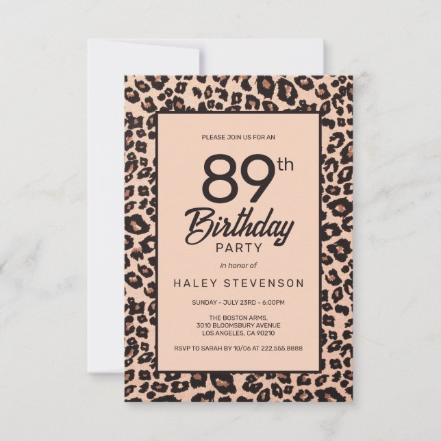 Invitation Style Poster de animal Leopard tendance 89e annive (Devant)