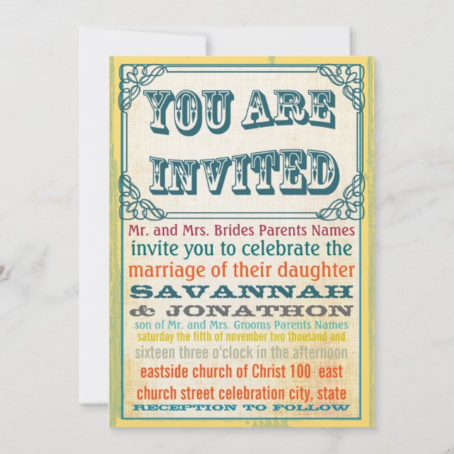 Invitation Style poster vintage Aqua Orange Canneberge Jaune (Dos)